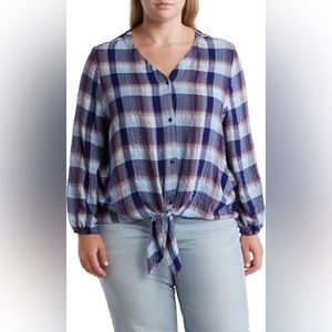 COMO VINTAGE Pucker Plaid Tie Hem